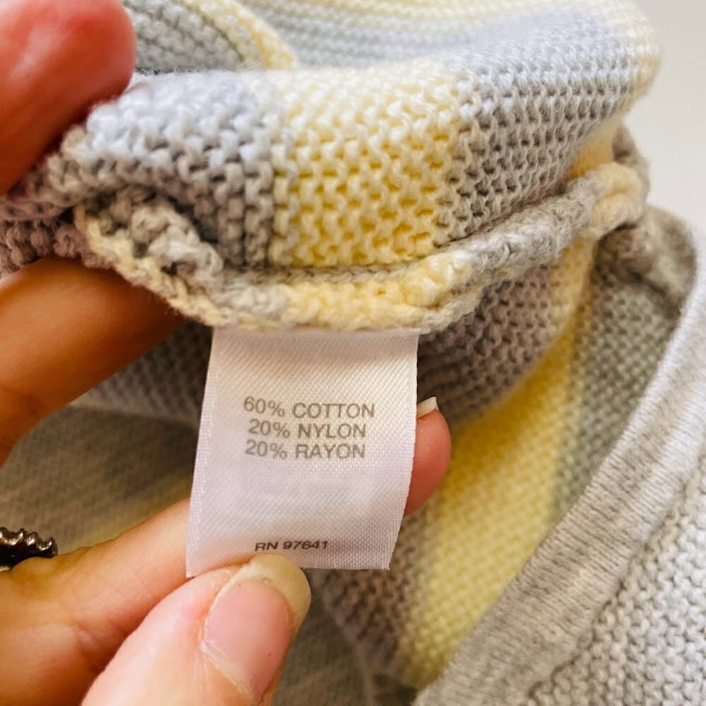 J. Jill Sweater TALL LONG Stripe Knit Thermal Crewneck Yellow Grey Cotton Tunic - Picture 7 of 8